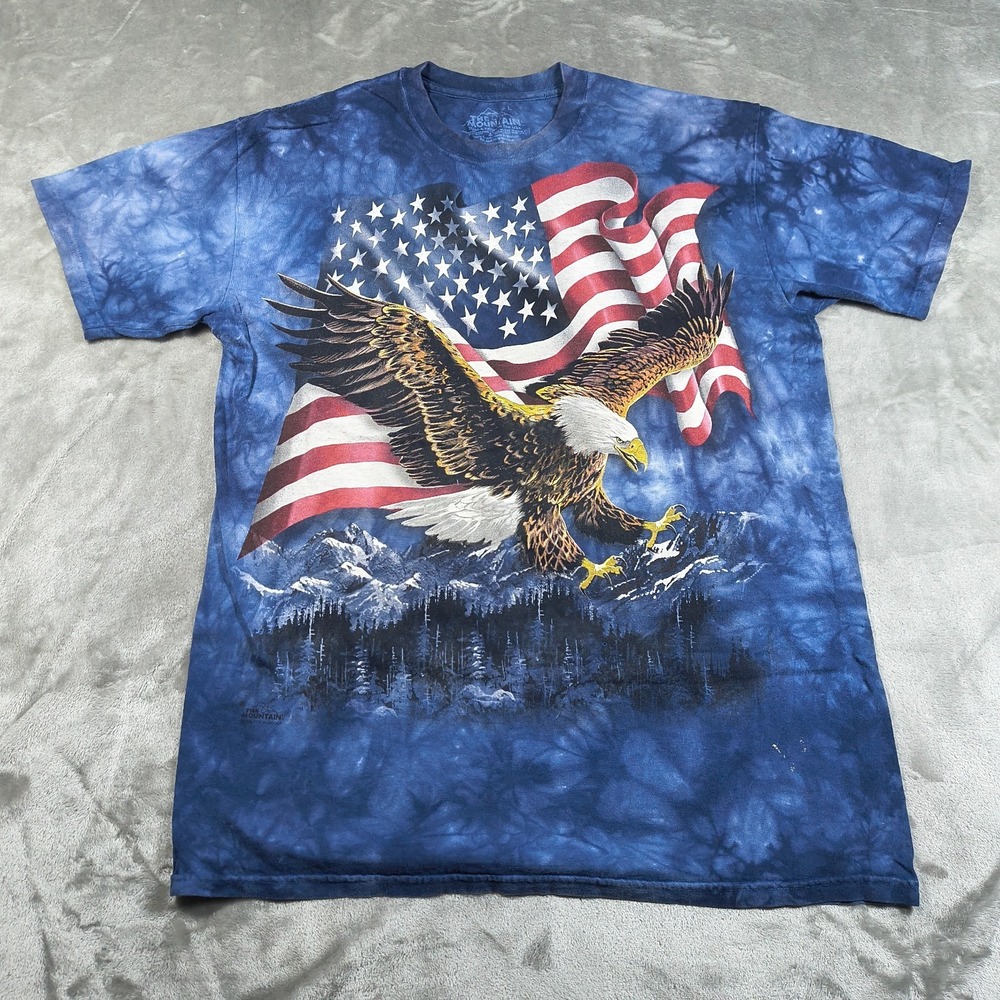 The Mountain American Flag Eagle Shirt Mens Large Blue Tie Dye Bald Outdoor USA